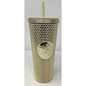 New Gold Bling Studded Starbucks Tumbler With Lid‎ And Straw Venti 24 Oz